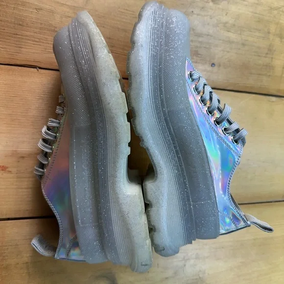 Alexander McQueen Tread Slick Iridescent Sparkle Translucent Sneaker Boots 38 - Picture 5 of 11